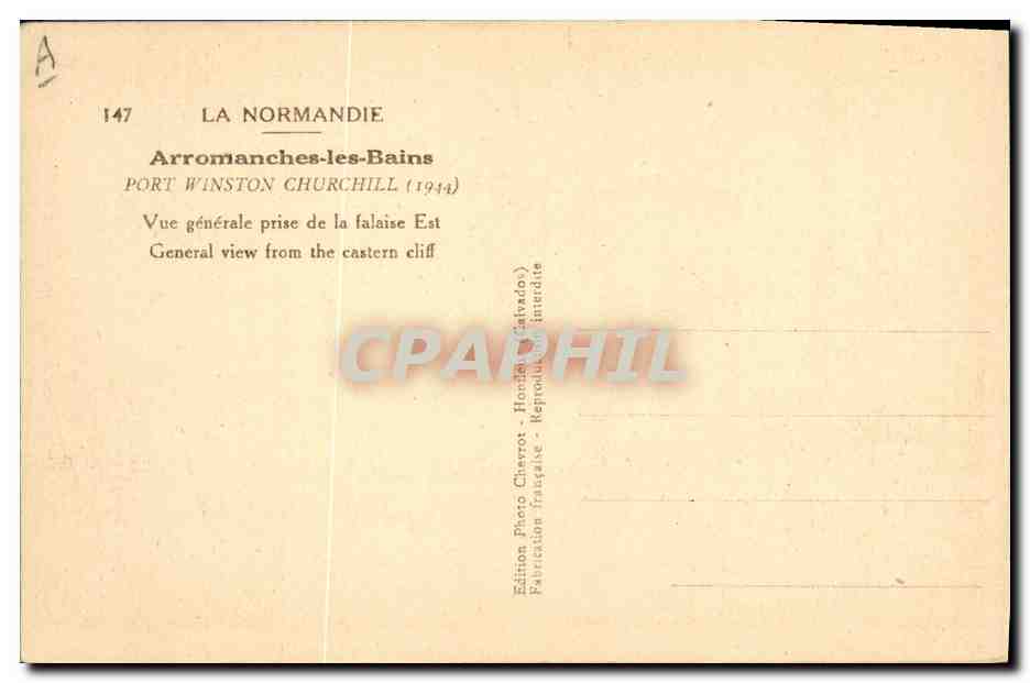 CPM Militaria Arromanches les Bains Port Winston Churchill Vue generale prise de la falaise Est  — Rückseite