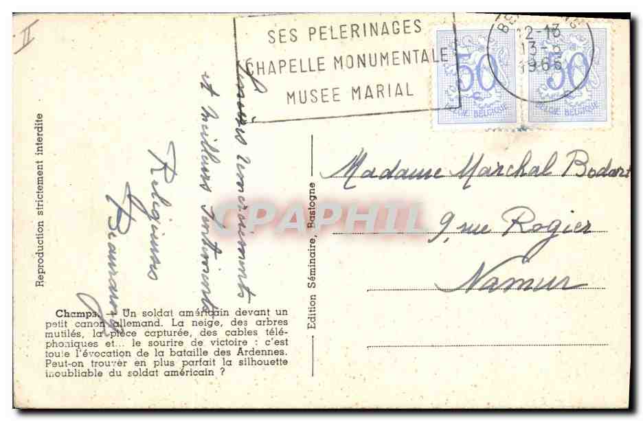 CPM Militaria Un soldat americain devant un petit canon allemand — Rückseite