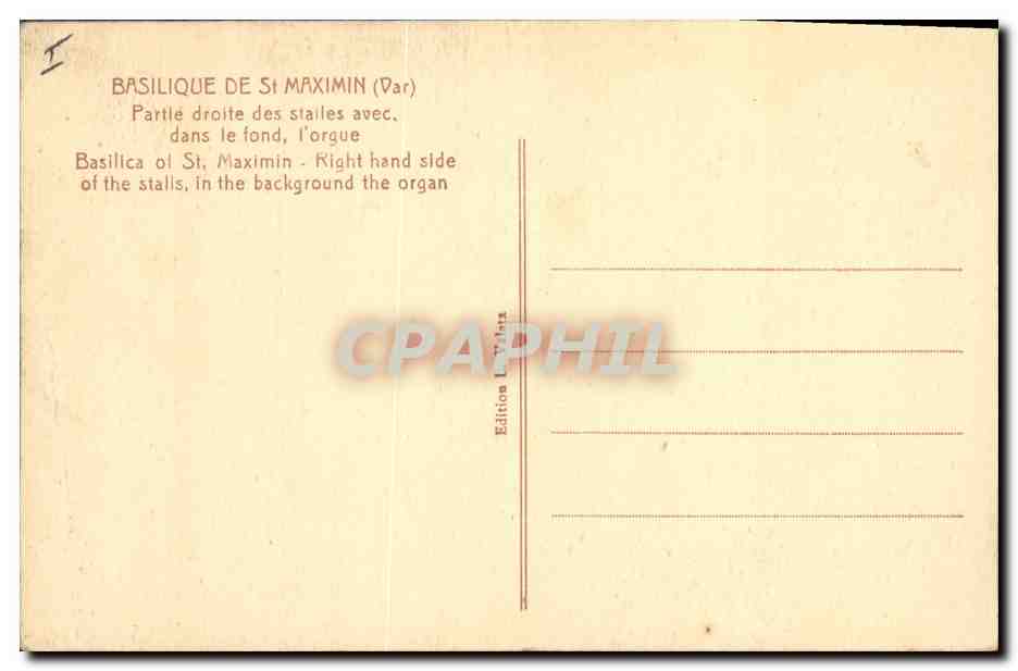 CPA Orgue Basilique de St Maximin Partie droite des stalles  — Rückseite