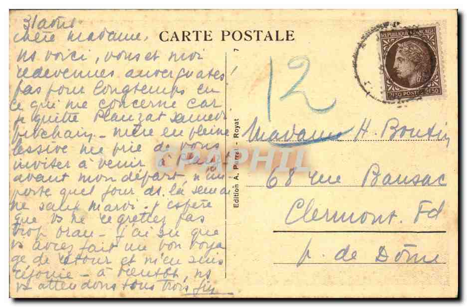 CPA Folklore Auvergne  — Rückseite