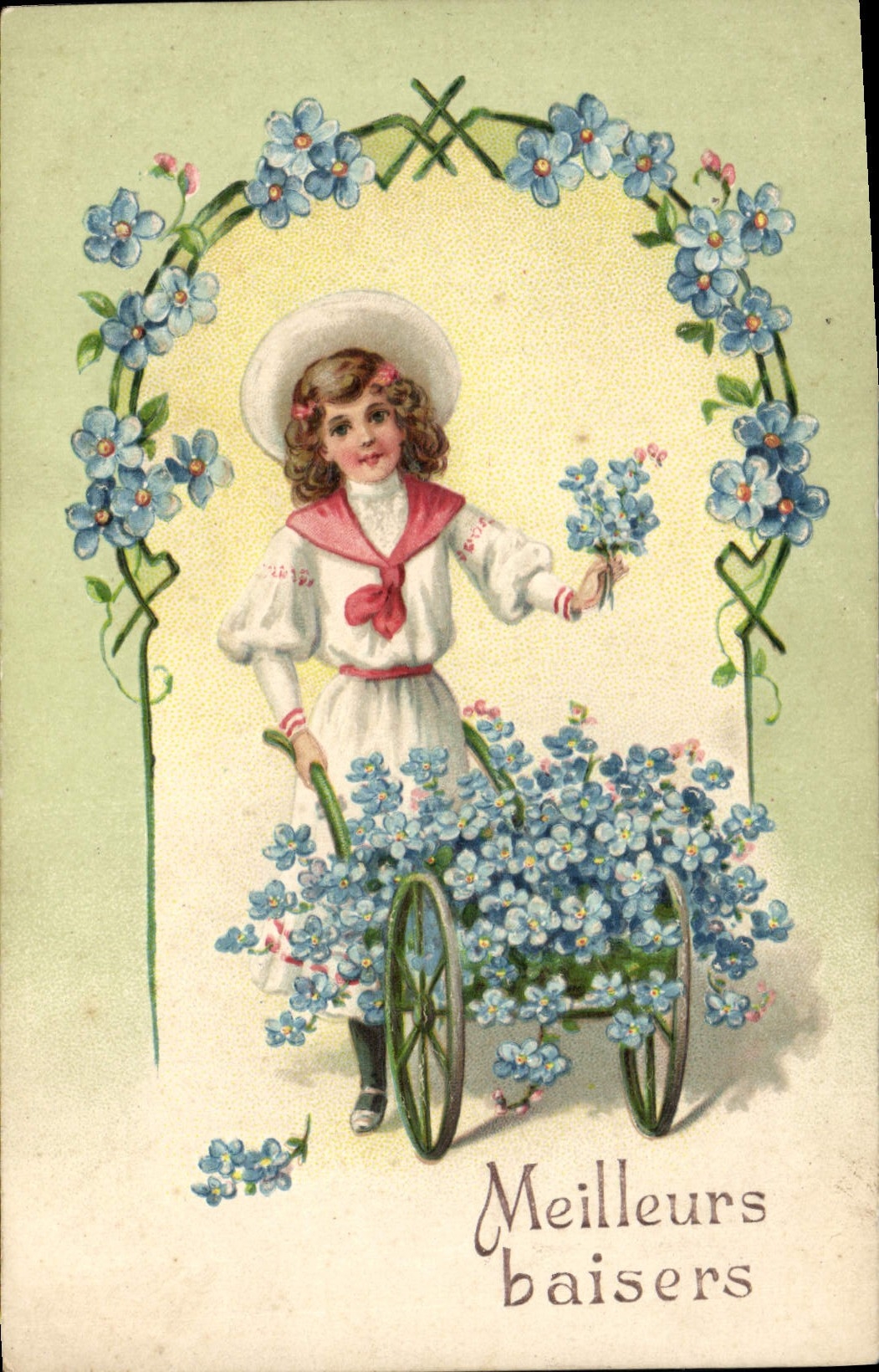 Niña con carrito de flores — Mejores besos — editor no visible