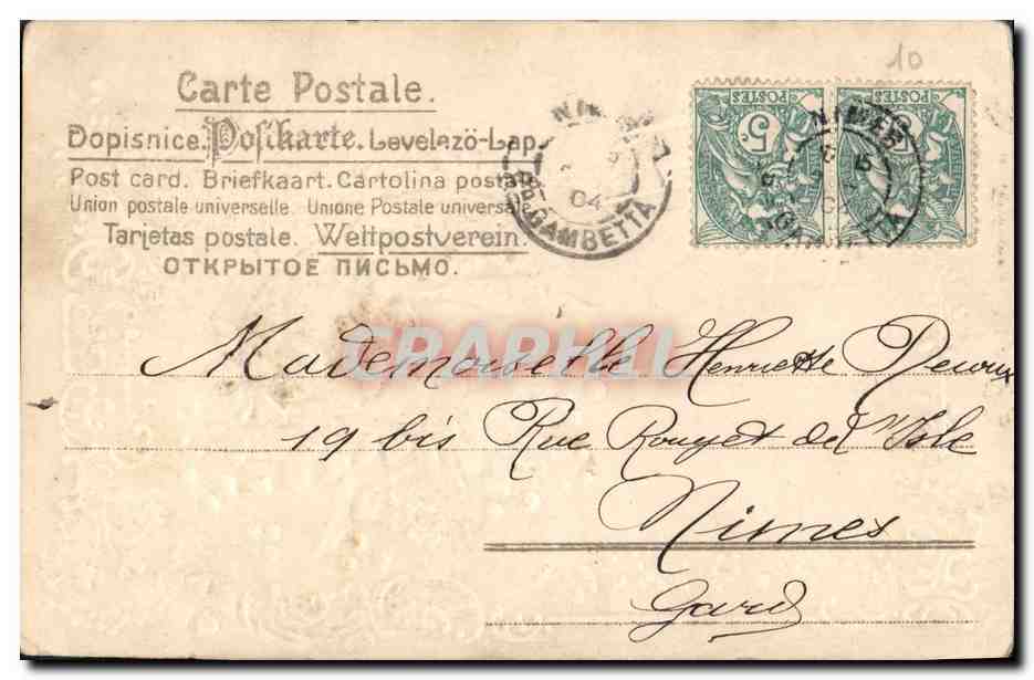 Bouquet de fleurs et colombes — 1904 — Éditeur non identifié — Verso