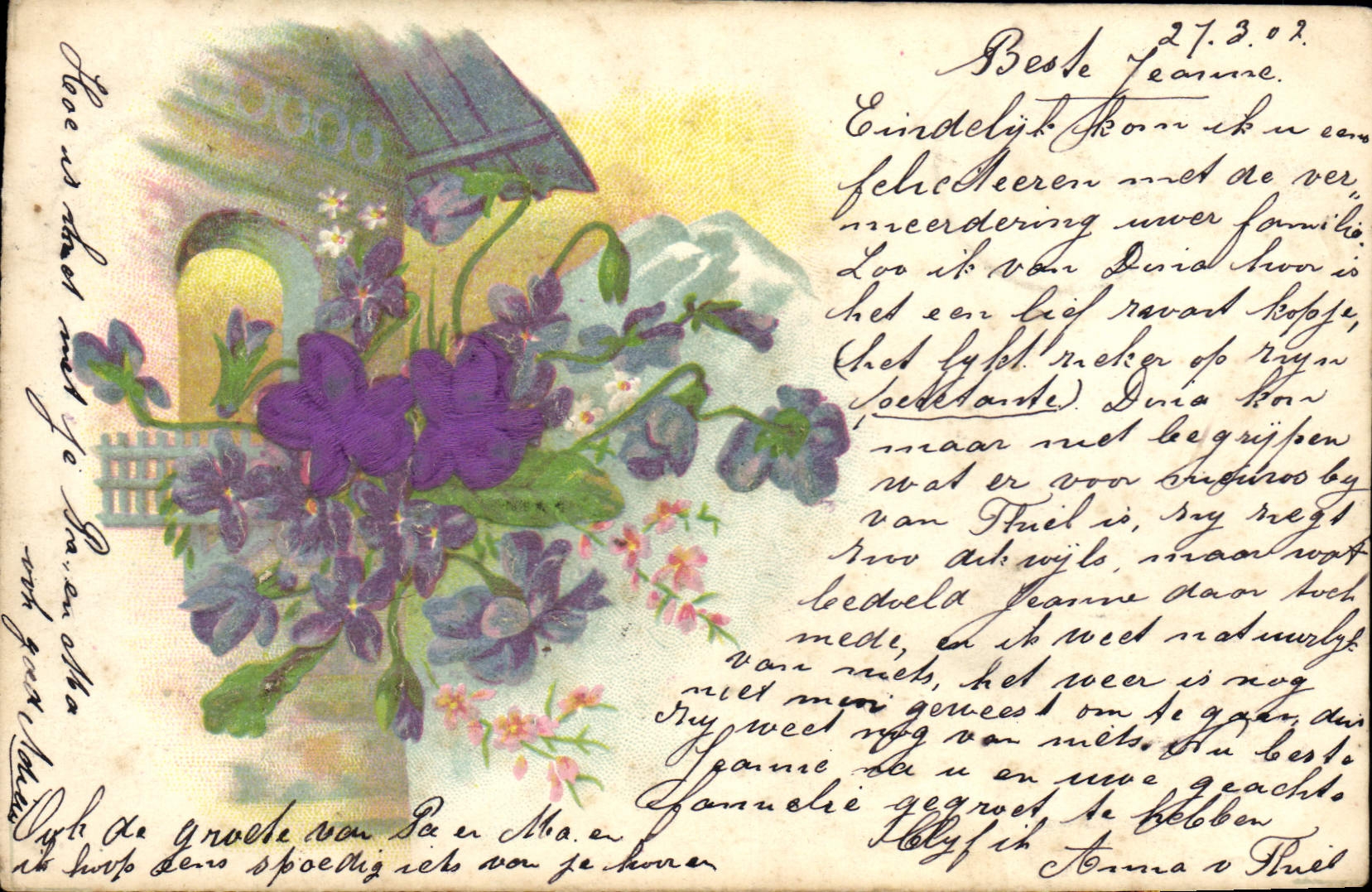 Fiori viola — illustrazione — editore sconosciuto, numero di serie non visibile