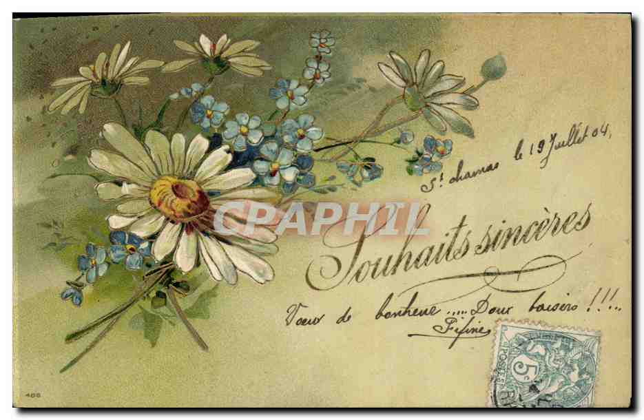 Fleurs — bouquet de marguerites et de fleurs bleues — éditeur AB n°406