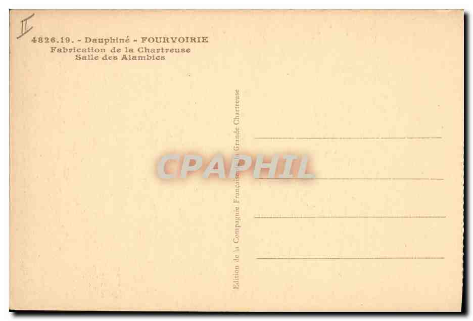 CPA Vin Vendanges Dauphine Fourvoirie Fabrication de la Chartreuse Salle des Alambics — Rückseite