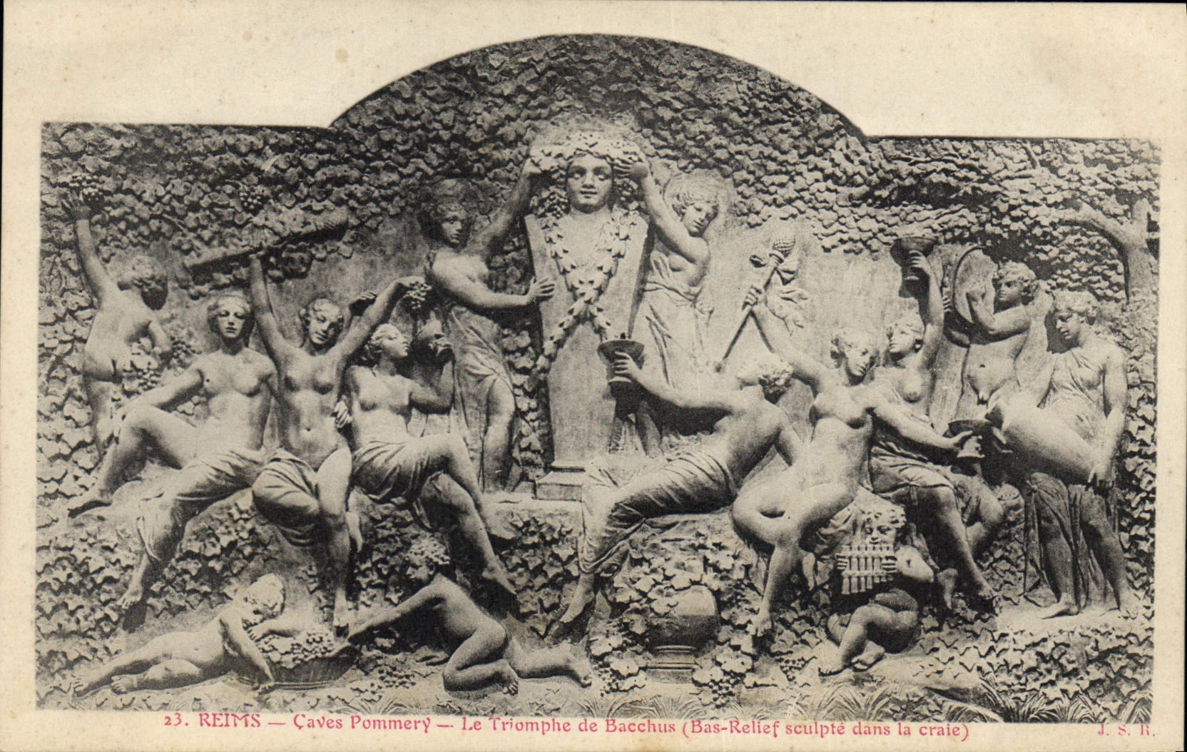 CPA Vin Vendanges Reims Caves Pommery Le triomphe de Bacchus Bas relief sculpte dans la craie
