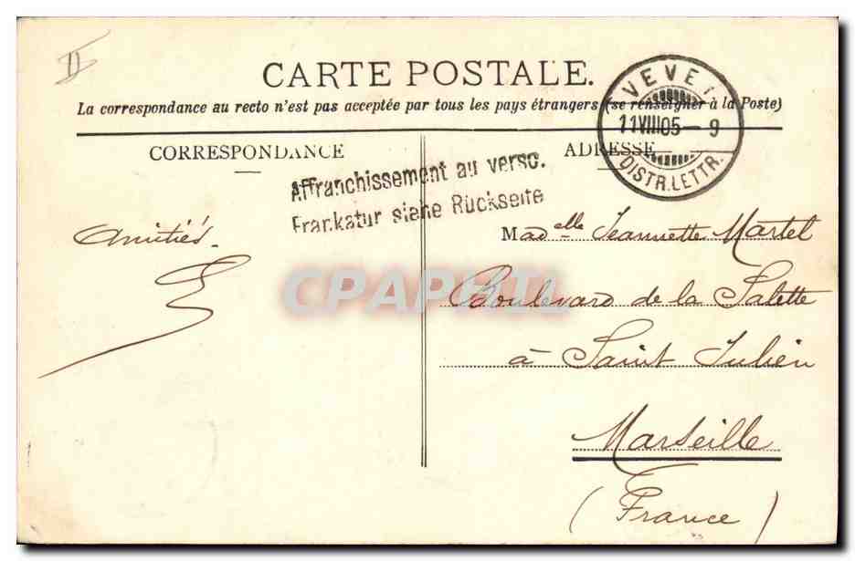 CPA Vin Vendanges Vevey Souvenir de la Fete des vignerons 1905 — Rückseite