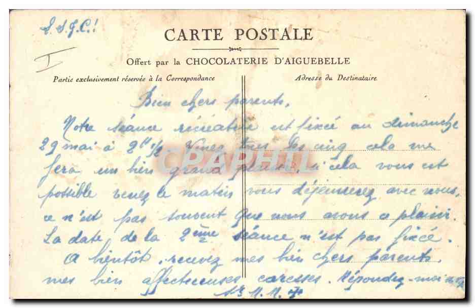 CPA Publicite Chocolaterie d'Aiguebelle Sermon sur la montagne Loys Prat  — Verso