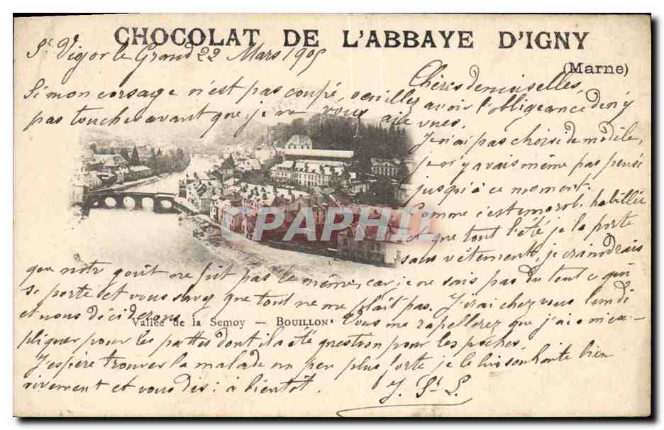 Vallée de la Semoy — Bouillon — Chocolat de l'Abbaye d'Igny (Marne) — Éditeur : CPAPHIL