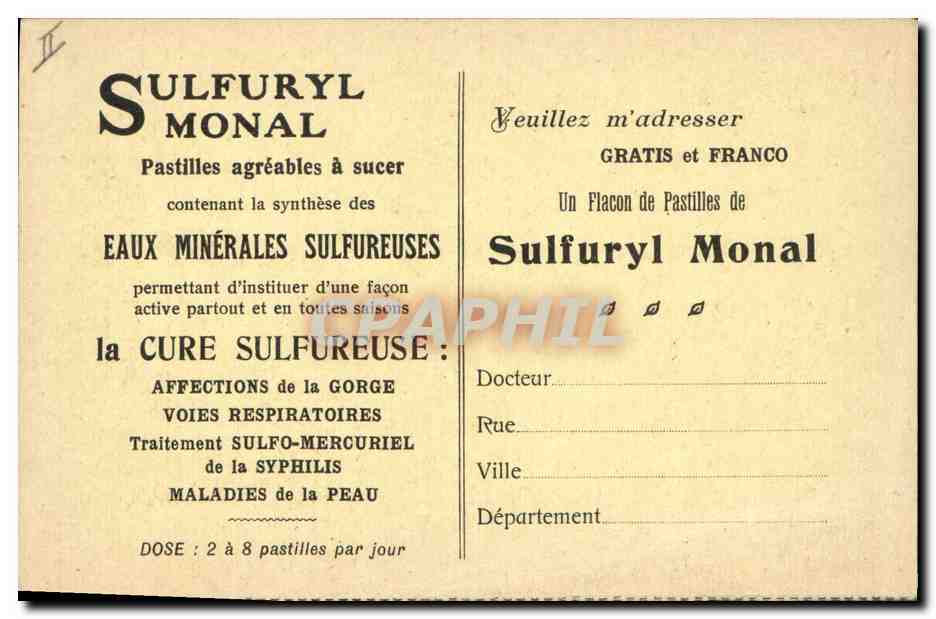 Laboratoires Monal & Cie — Publicité pour Sulfuryl Monal — Paris (XVIIe) — Rückseite