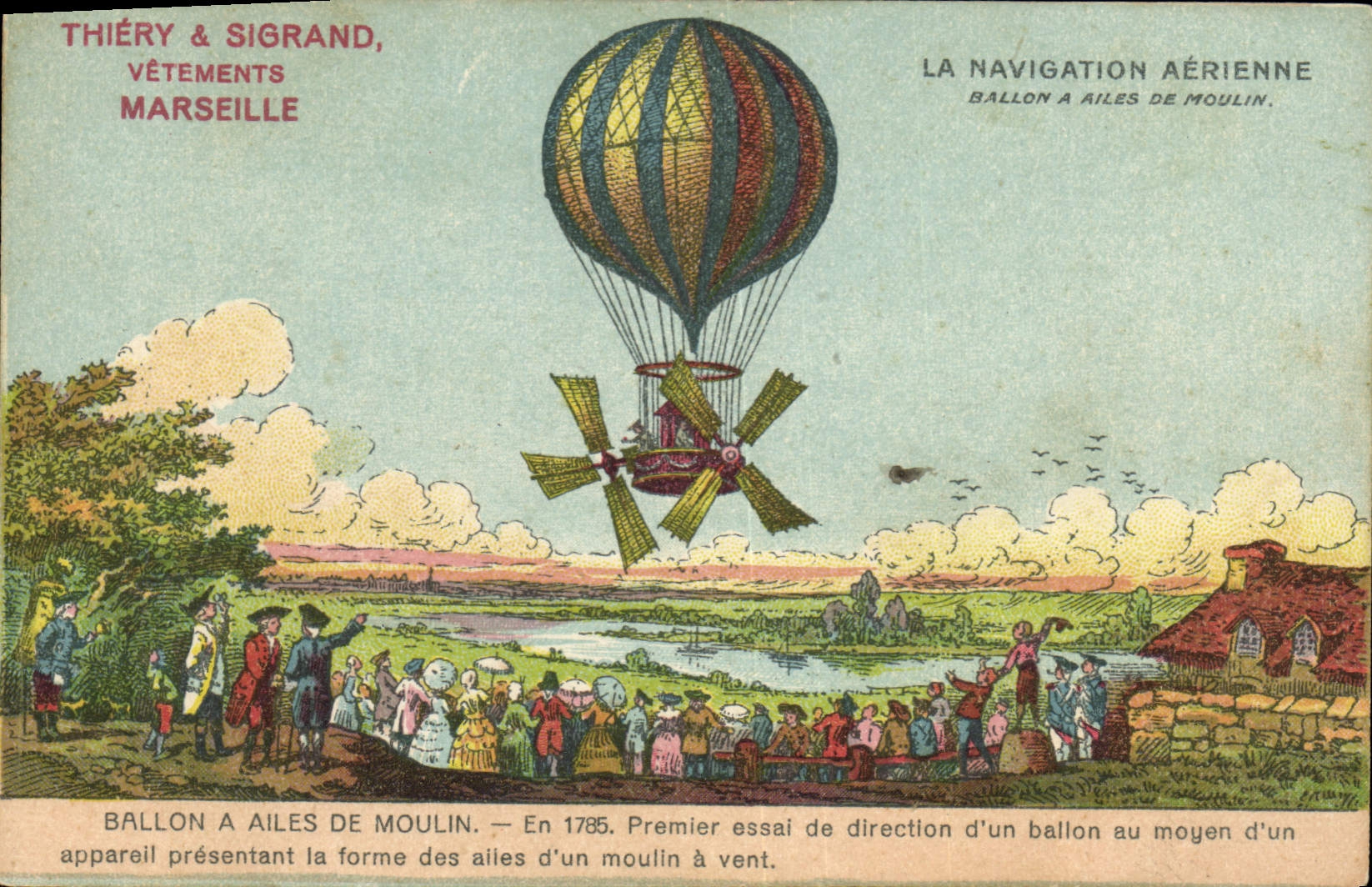 Ballon à ailes de moulin — Premier essai de direction en 1785 — Thiéry & Sigrand, Vêtements, Marseille