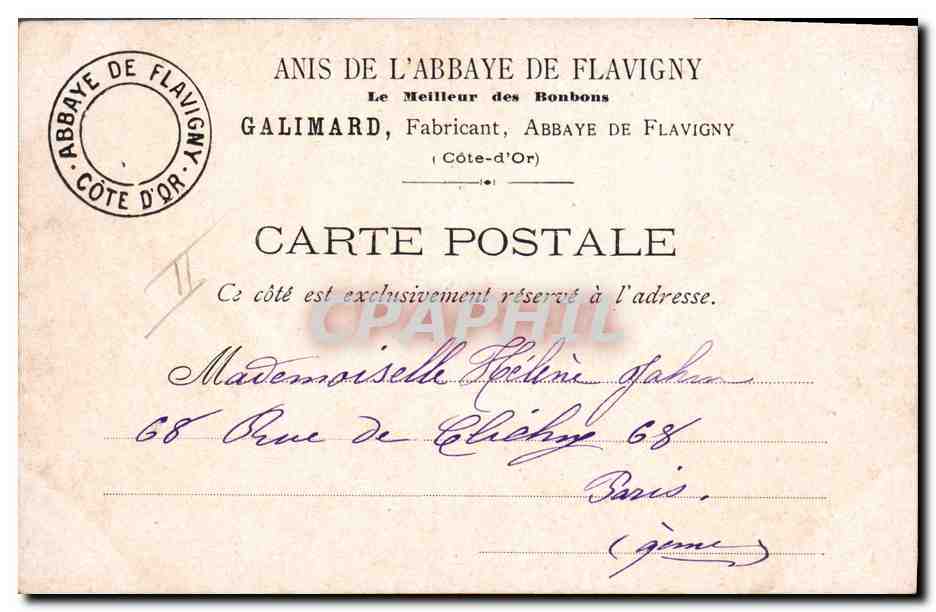 Abbey de Flavigny — Marque des Anis — Photo-Abbaye 1re Série, N° 2 — Rückseite