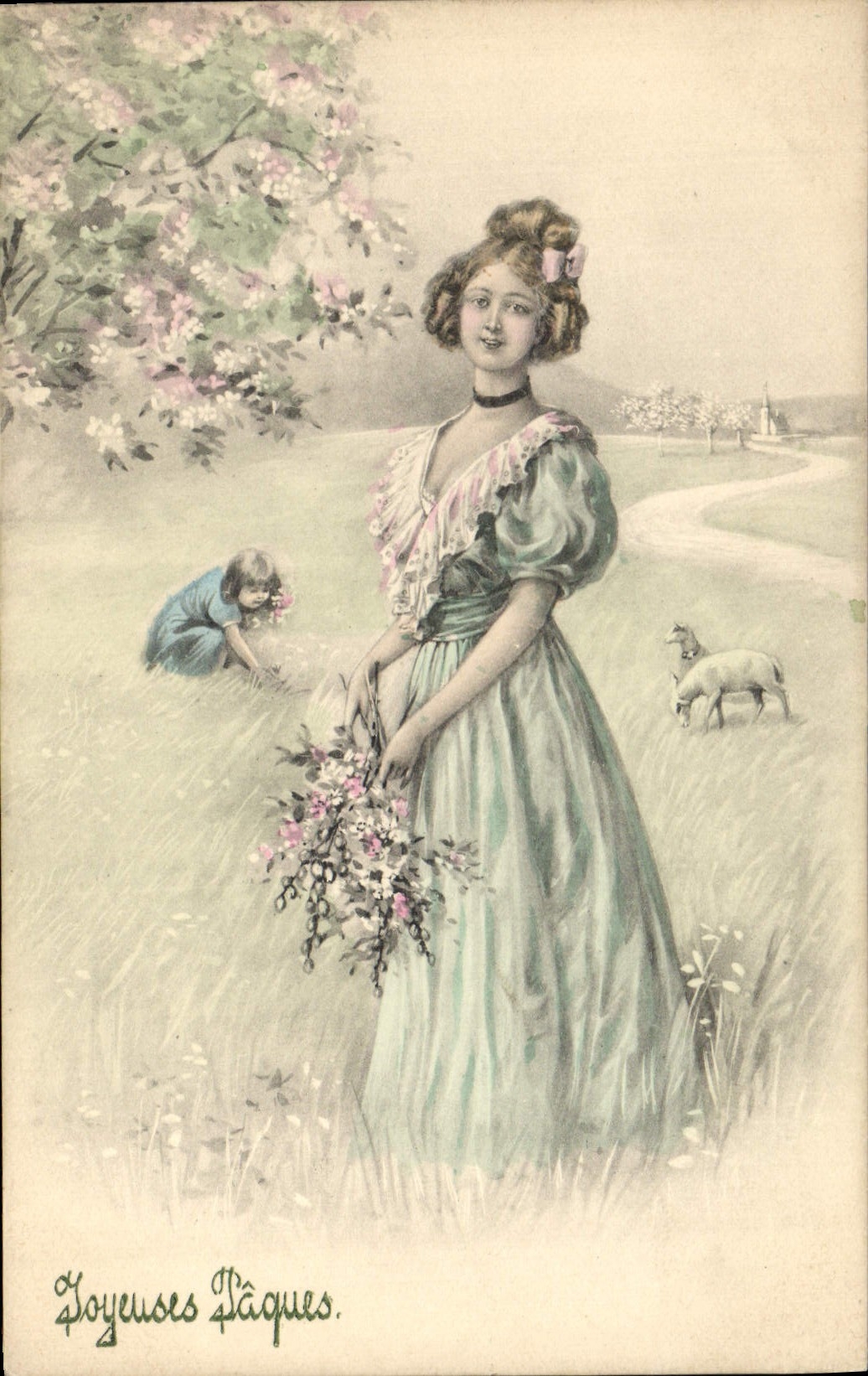CPA Fantaisie Femme Paques