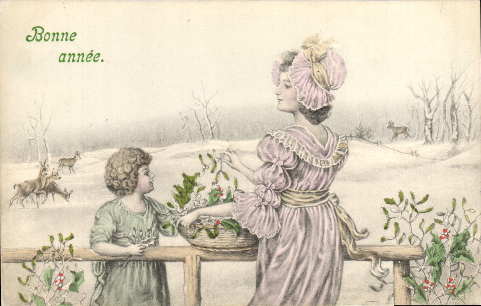CPA Fantaisie Femme Enfant Biches