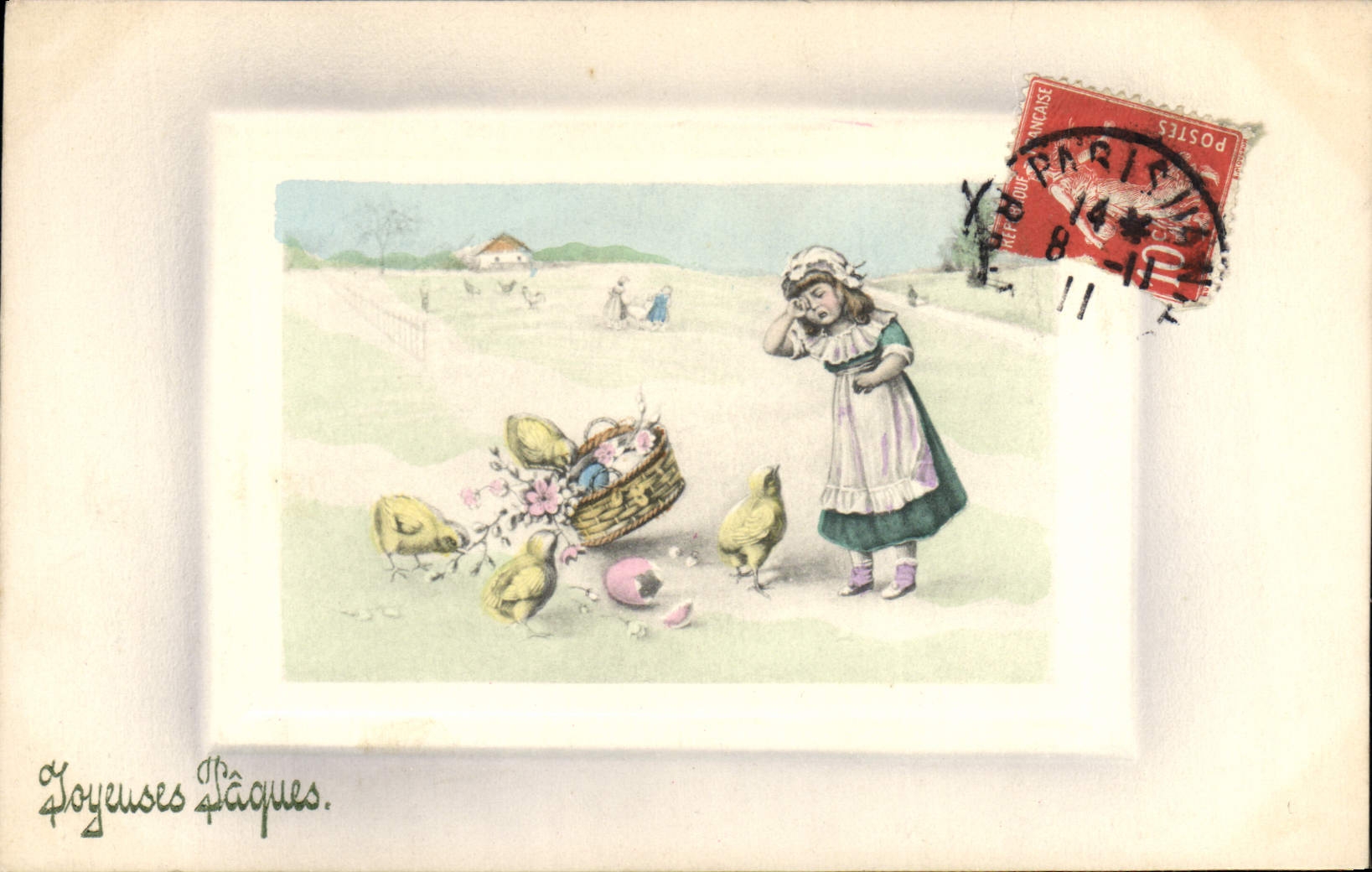 Fille avec poussins — Pâques — éditeur V.K. Vienne, n°4070