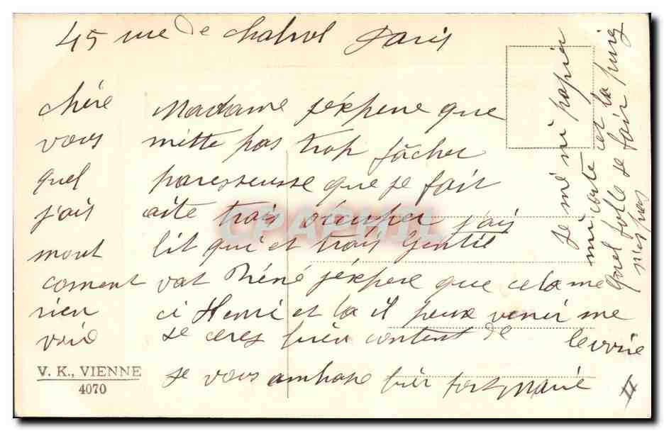 Fille avec poussins — Pâques — éditeur V.K. Vienne, n°4070 — Rückseite