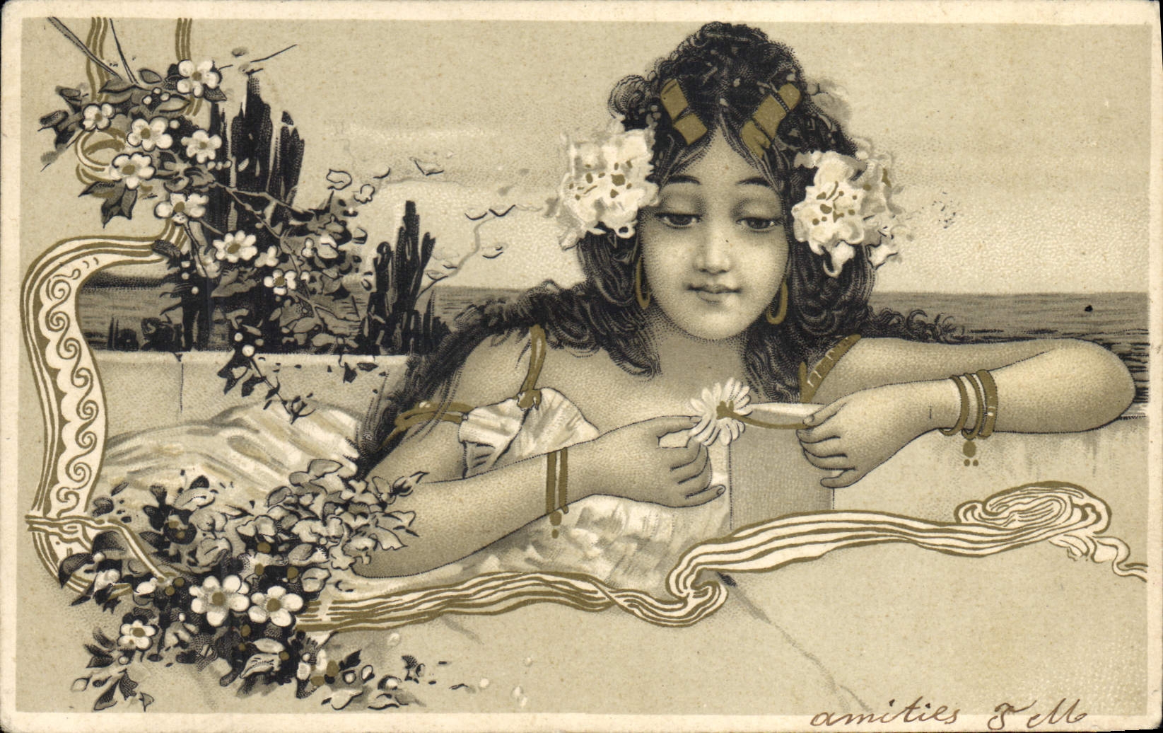 Jeune fille aux fleurs — carte postale illustrée — éditeur Bell, n° 2011