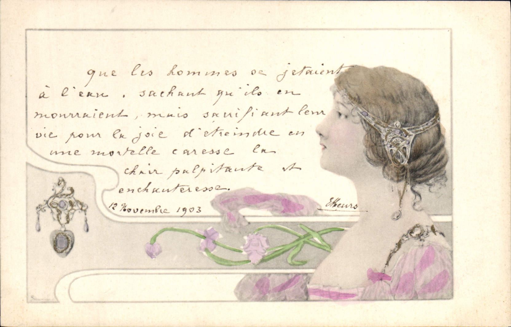 Femme au bord de l'eau — poème de E. Sheurs — Éditeur E. S. V.