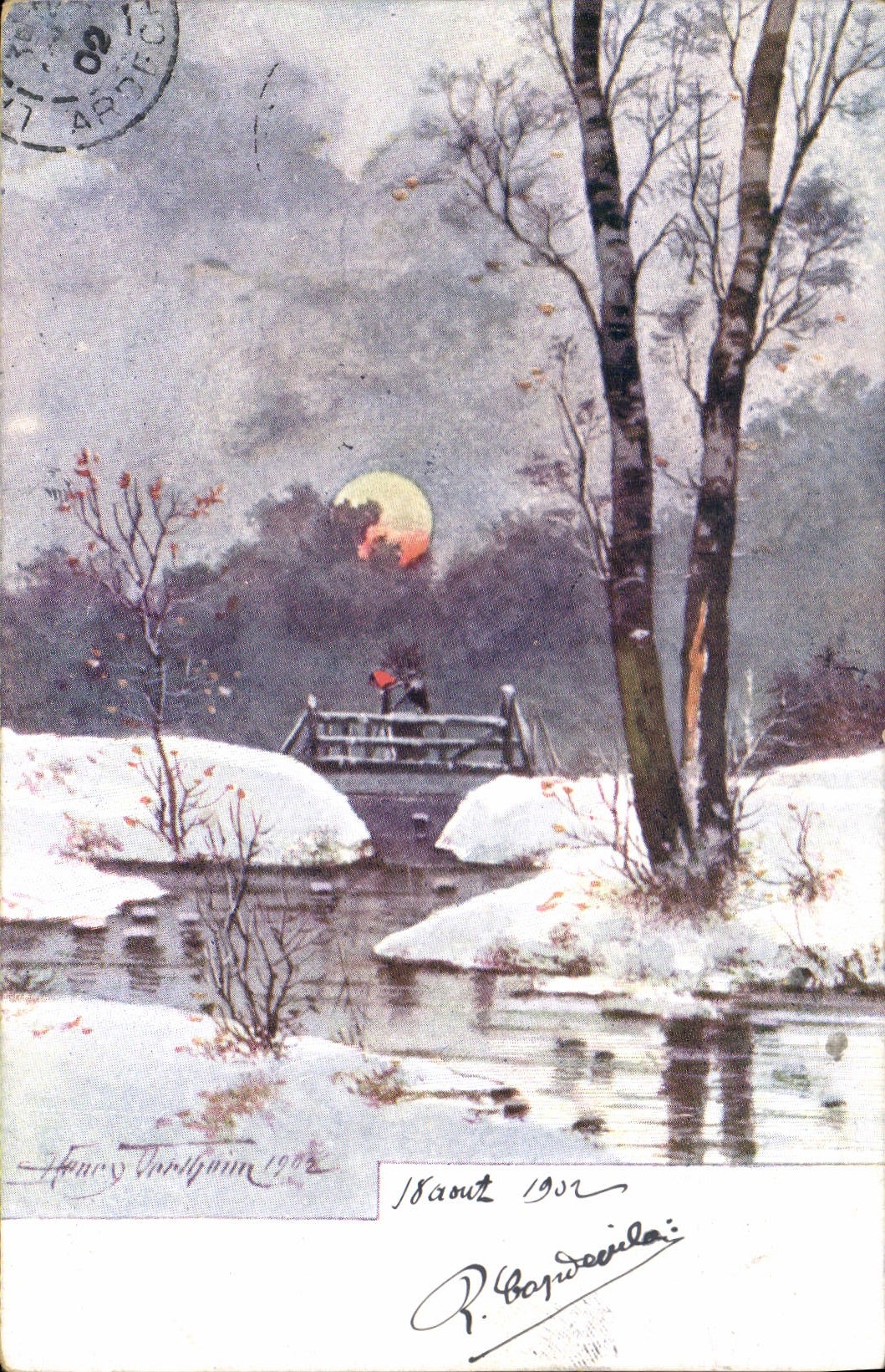 Paysage hivernal avec pont — œuvre d'Henry Tholfin — éditeur R. F. W. Ser. 11/7