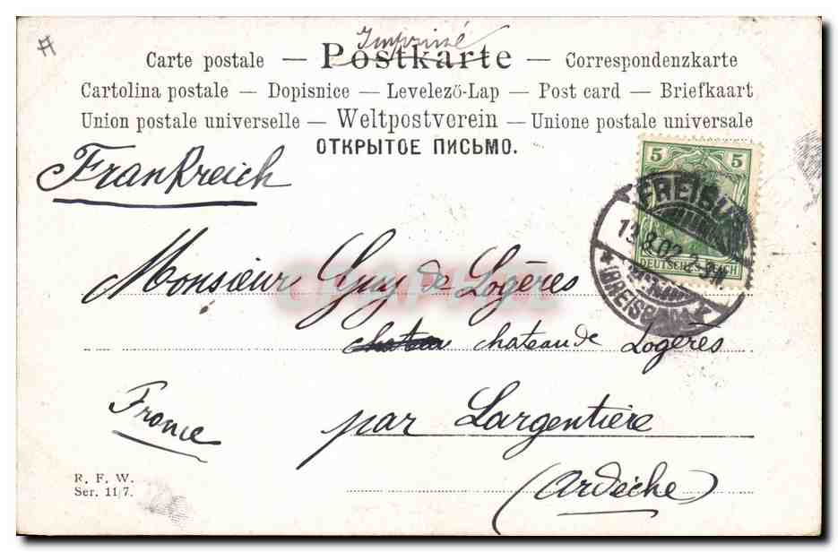 Paysage hivernal avec pont — œuvre d'Henry Tholfin — éditeur R. F. W. Ser. 11/7 — Back
