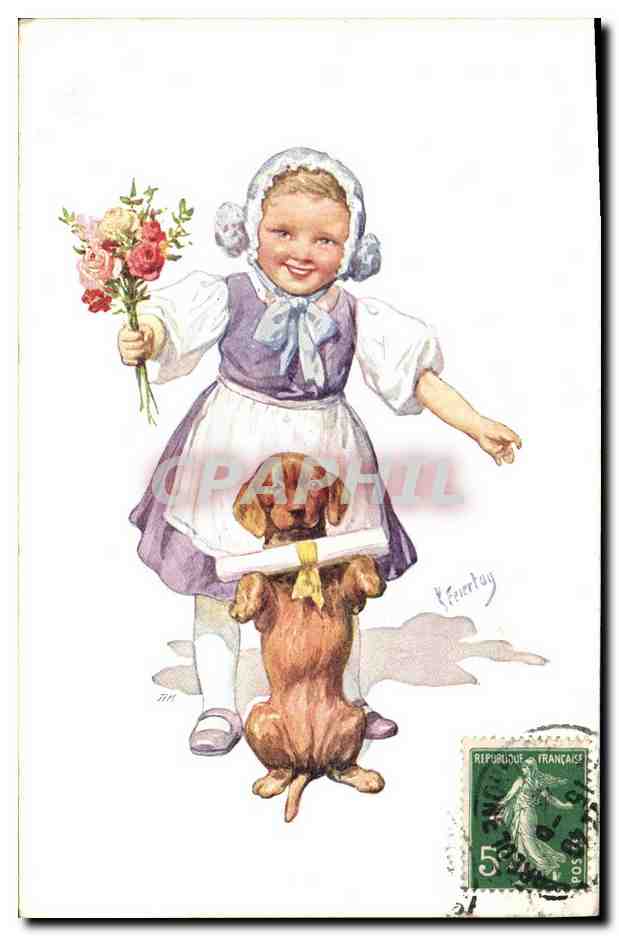 CPA Fantaisie Enfant Chien Chiot 
