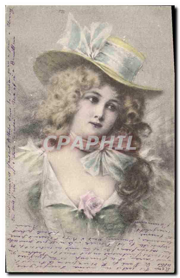 Jeune femme en chapeau à plumes — portrait — éditeur non identifié
