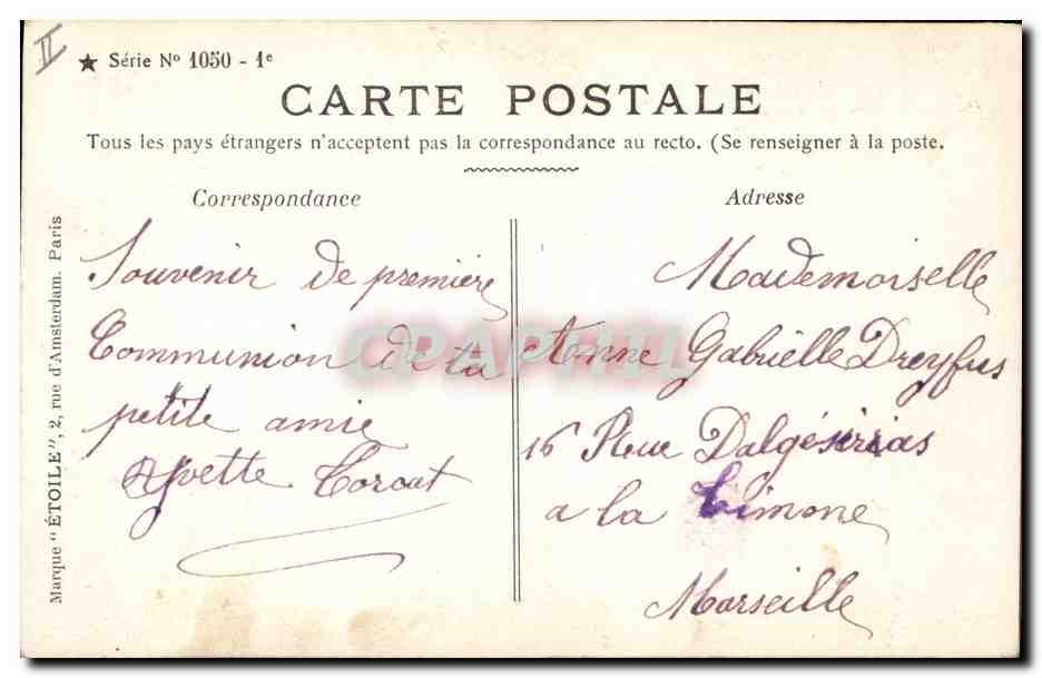 CPA Fantaisie Communion Enfant  — Rückseite