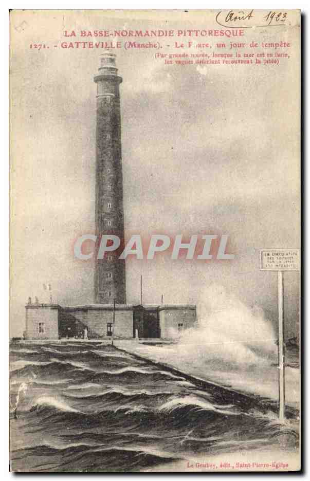 CPA Phare un jour de tempete Gatteville 