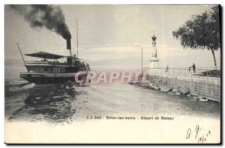 CPA Phare Evian les Bains Depart de bateau
