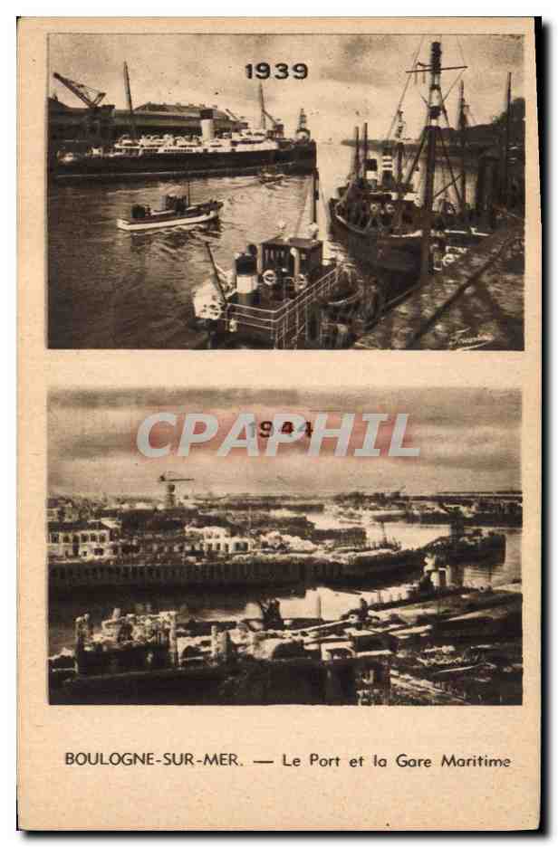 CPM Militaria Boulogne sur Mer Le port et la gare maritime 1939 1944