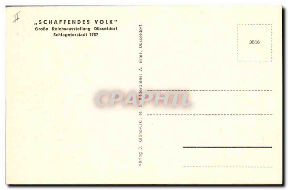 CPM Militaria Schaffendes Volk Grosse Reichsaustellung Dusseldorf Schlageterstadt 1937 — Rückseite