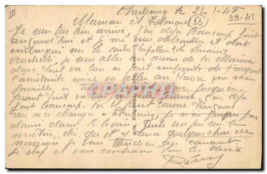 Cherbourg (Après la guerre) — La plage transformée en terrain de débarquement par les Américains, encore encombrée de carcasses de bateaux — éditeur 'Alex' n°54 A — Back