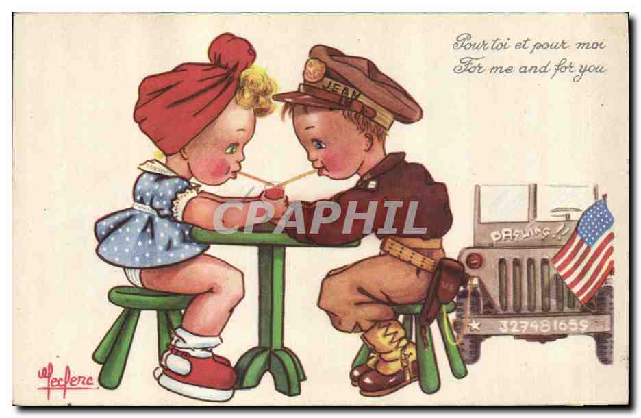 Enfants partageant une boisson — Éditeur Y. Leclerc — N° 327481659