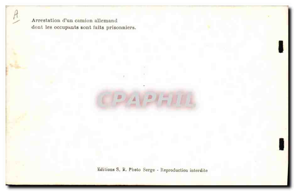 CPM Militaria Arrestation d'un camion allemand dont les occupants sont faits prisonniers — Rückseite