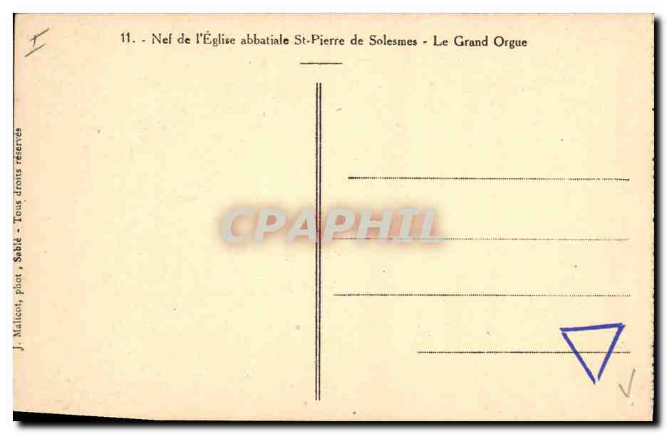 CPA Orgue Nef de l'eglise abbatiale St Pierre de Solesmes Le grand orgue — Rückseite