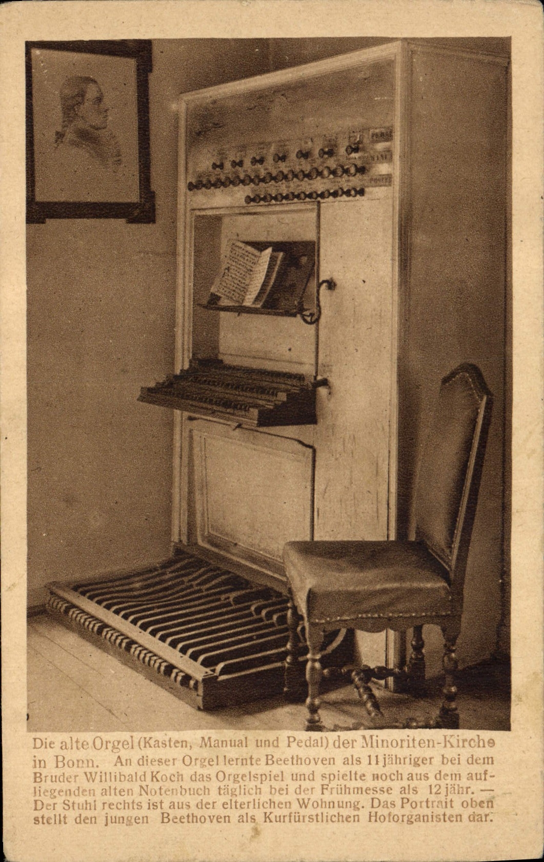Orgue de la Minoritenkirche à Bonn — Beethoven apprenant à jouer — éditeur Beethoven-Museum Bonn, n° de série non visible - Anverso