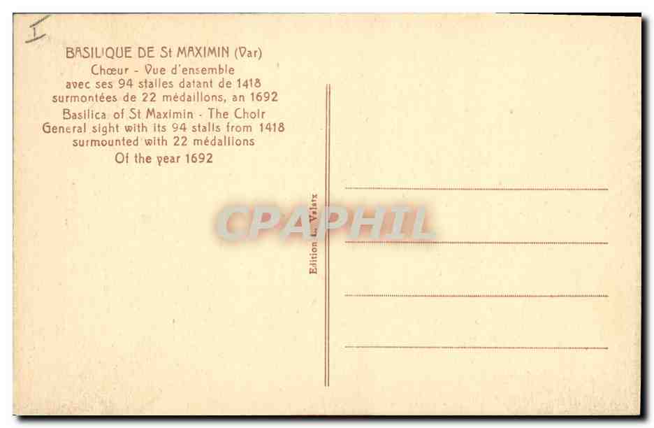 CPA Orgue Basilique de St Maximin Choeur Vue d'ensemble — Rückseite