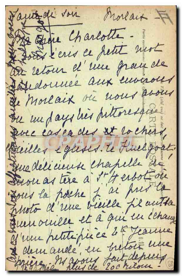 CPA Folklore Jeune fille de Saint Thegonnec et Pleyber Christ — Verso