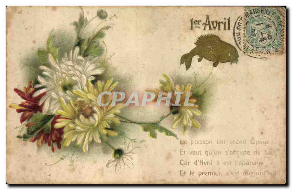 CPA Fantaisie Fleurs Poisson 1er Avril
