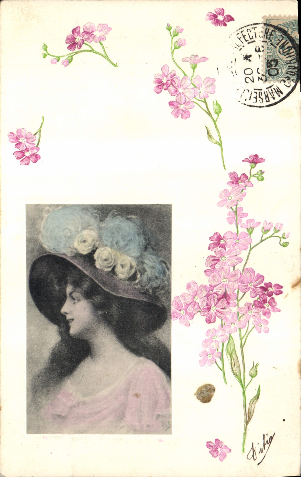 CPA Fantaisie Fleurs Femme