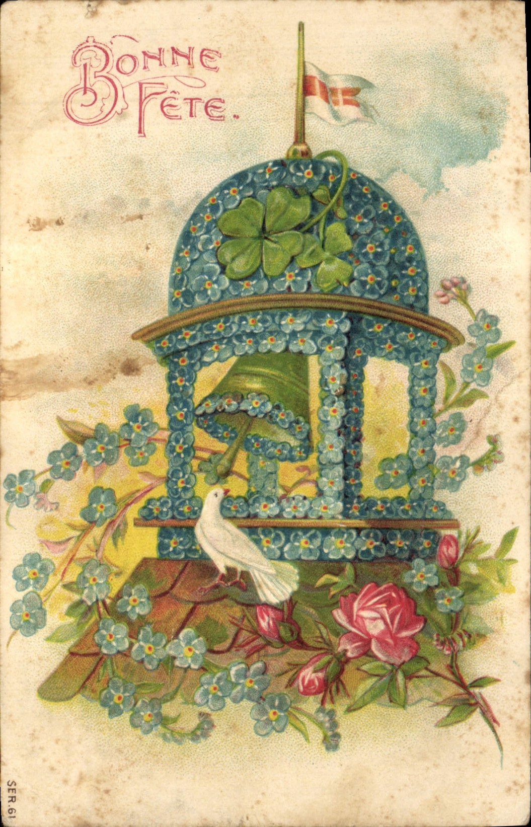 CPA Fantaisie Fleurs Colombe