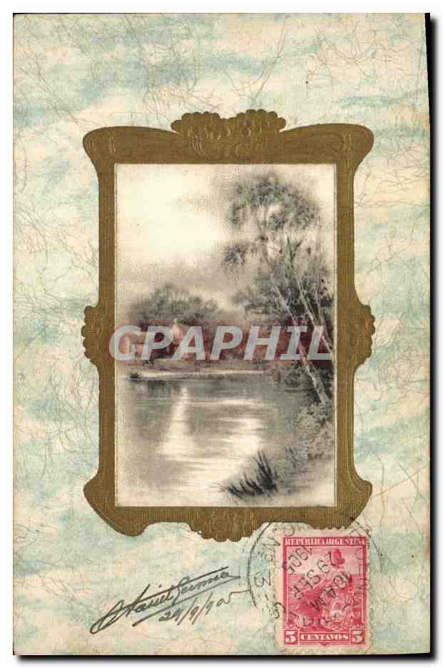 Paysage fluvial — cadre ornemental — éditeur inconnu, n° de série non visible