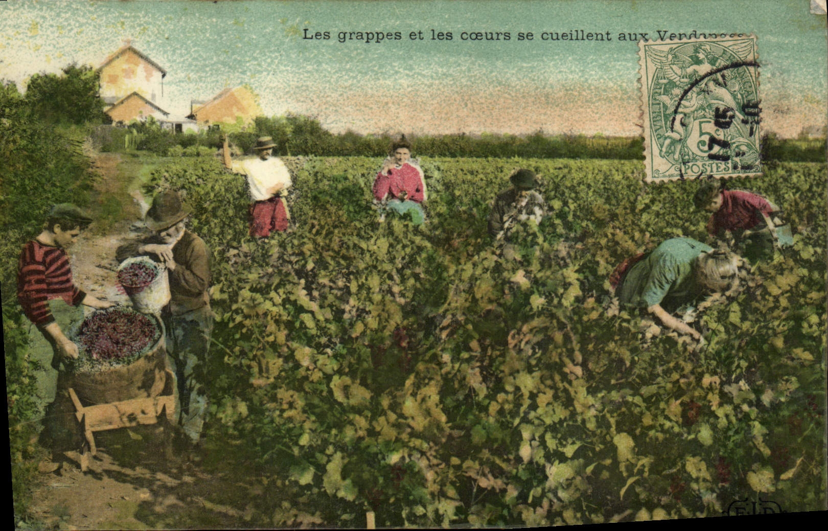 CPA Vin Vendanges Les grappes et les coeurs se ceuillent aux vendanges 