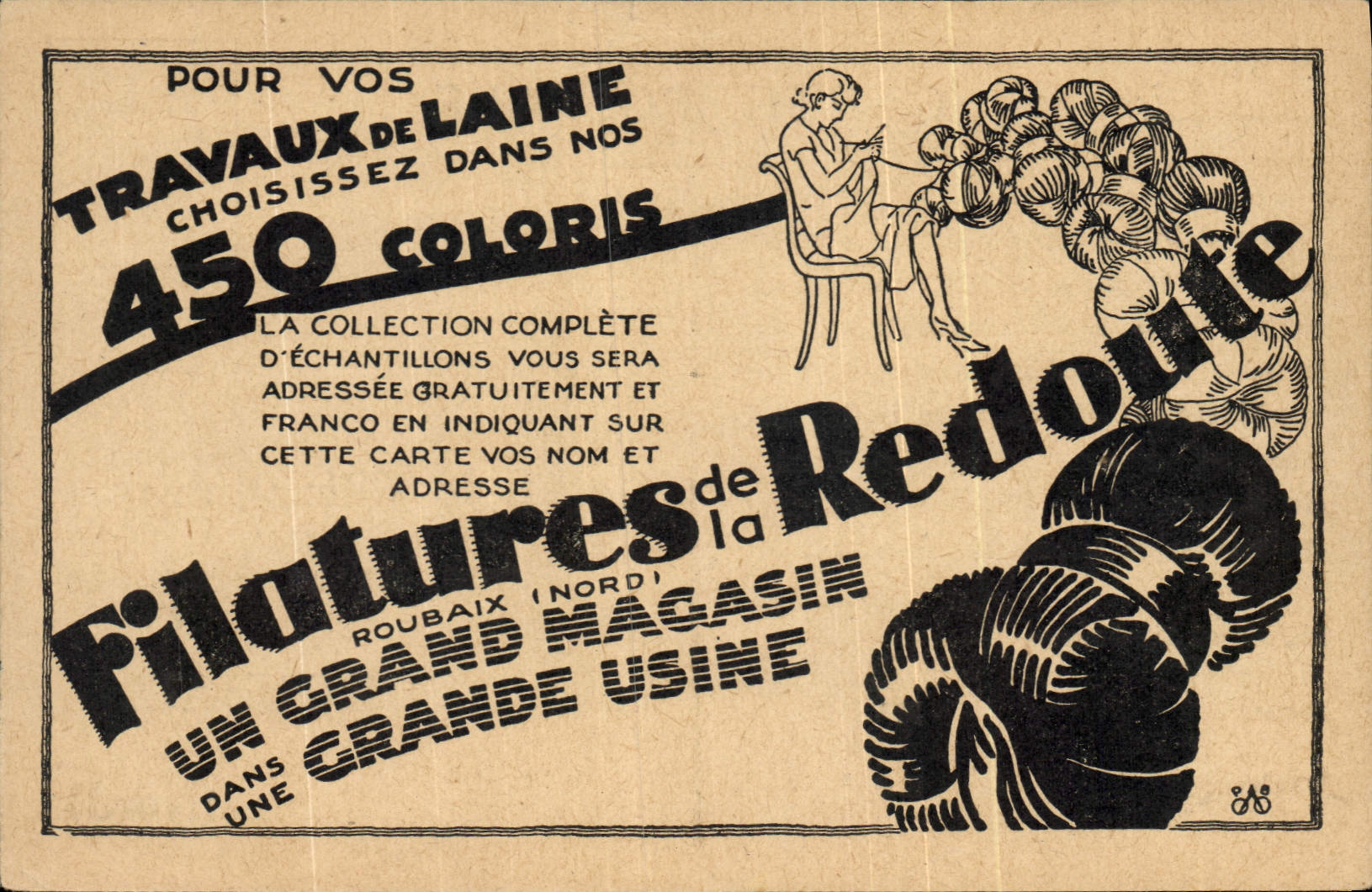 Publicité pour les laines de la Redoute — Filatures de la Redoute, Roubaix (Nord)