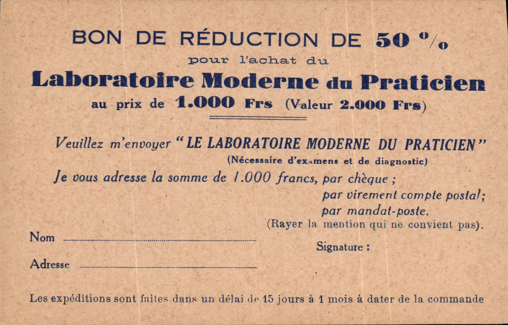 CPA Publicite Bon de reduction de 50% Laboratoire Moderne du praticien Astier Rue du Docteur Blanche Paris 16eme 