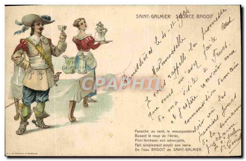 Panache au vent, le mousquetaire — Saint-Galmier, source Badoit — éditeur H. de Némap, St-Étienne