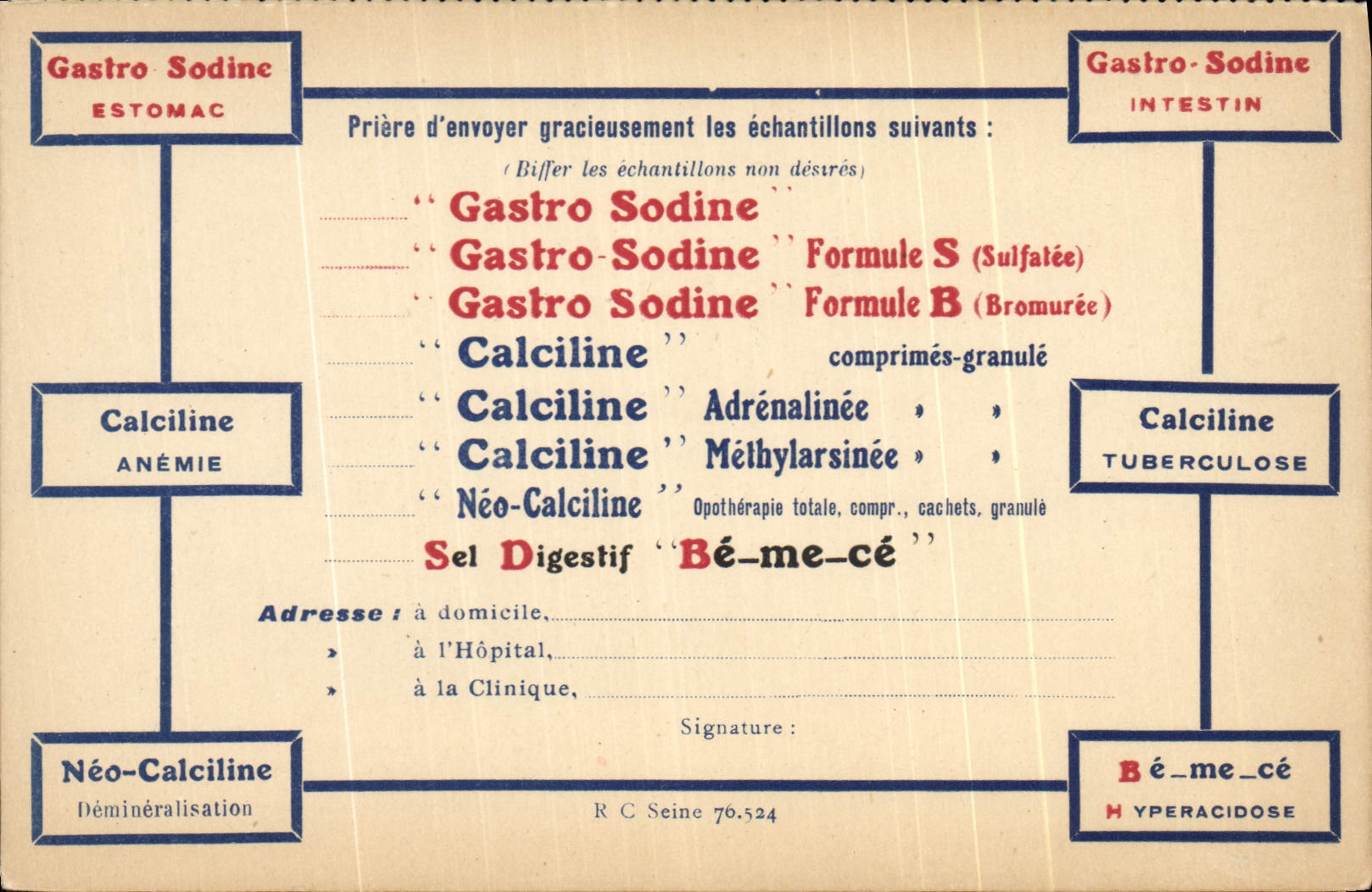 Gastro-Sodine — Annonces de médicaments — Laboratoire de la 'Gastro-Sodine' et 'Calciline' à Paris XV