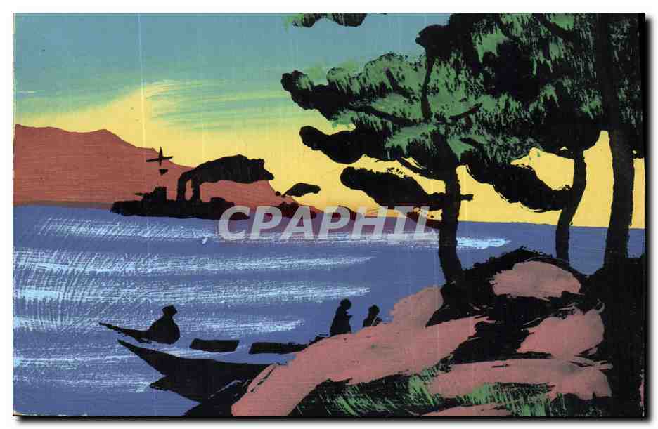 Coucher de soleil sur la mer — paysage stylisé — éditeur non identifié