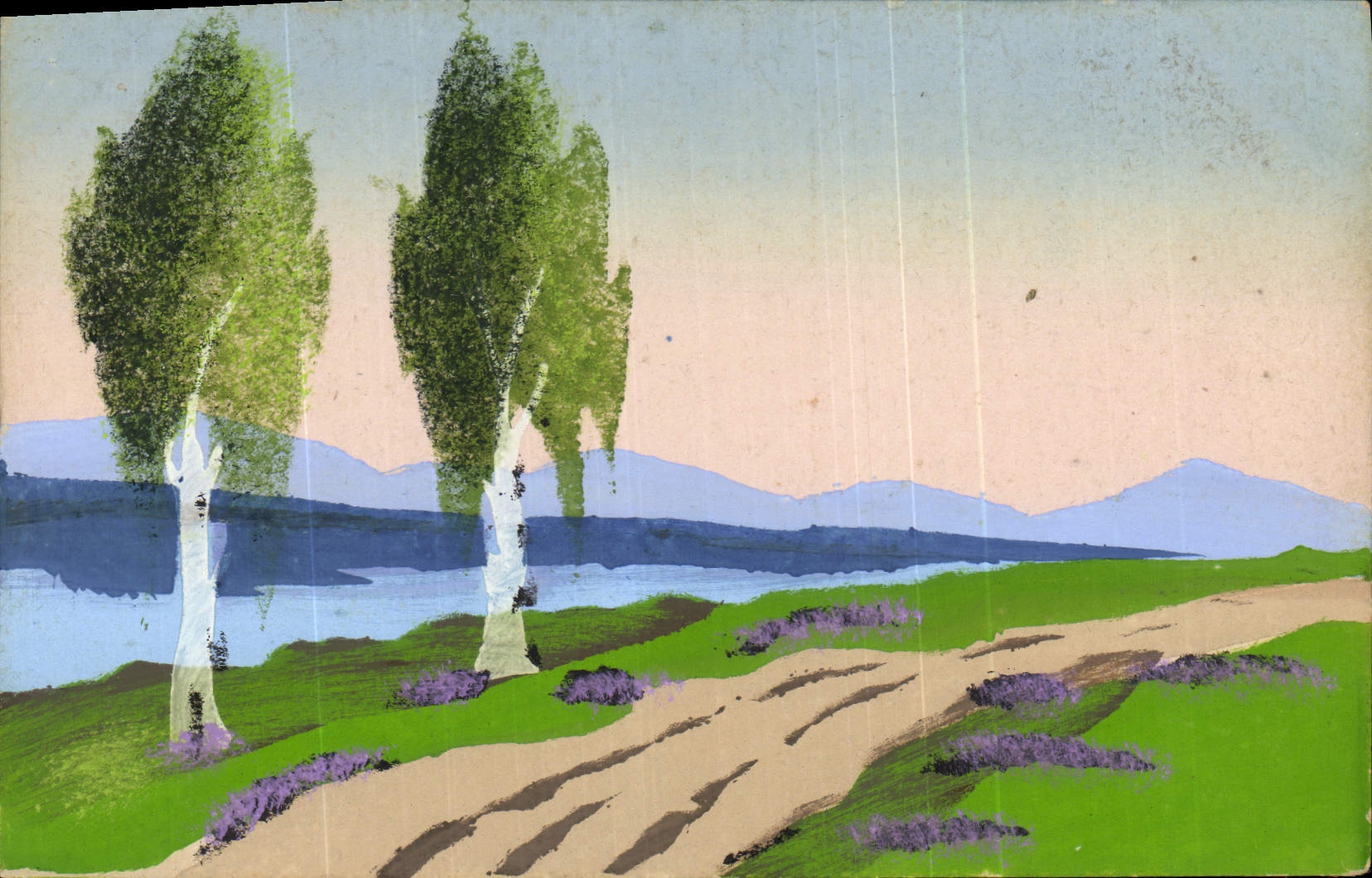 Paysage avec arbres et lac — éditeur CPAPHIL, n° 12