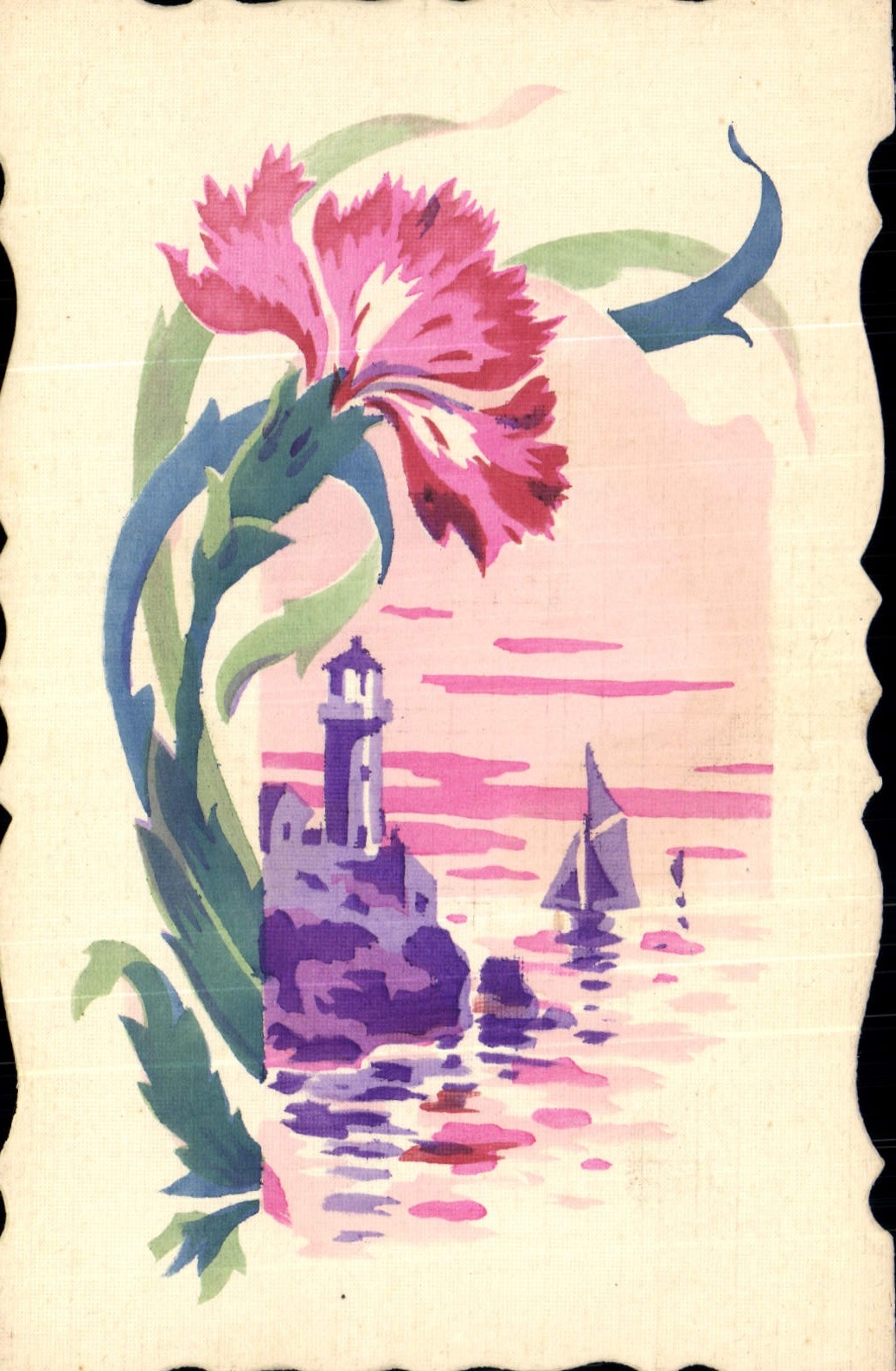 Carnation — phare et voile — carte postale